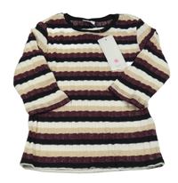 Nové - Čierno-bielo-vínové pruhované pletené tričko F&F