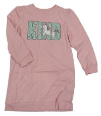 Růžové teplákové šaty s nápisem