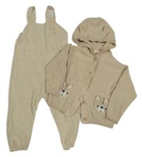 2set - Béžový propínací svetr s kapucí + laclové kalhoty Lupilu