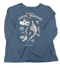 Modrošedé tričko s kostrou dinosaura Primark