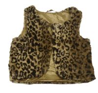 Béžovo-hnedá vzorovaná kožušinová podšitá vesta H&M