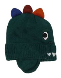 Tmavozelená pletená podšitá čepice s dinosaurem Primark