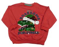 Červená mikina s dinosaurem z překlápěcích flitrů F&F