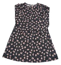 Čierne šaty s kvietkami a bodkami Matalan