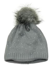 Nové - Šedá pletená podšitá čepice s kamínky