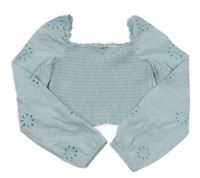 Světlemodrá žabičková crop halenka s dirkovaným vzorem River Island