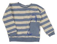 Modro-smotanová pruhovaná mikina s dinosaurom Alana