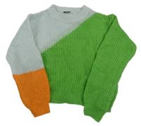 Zeleno-světlemodro-oranžový crop sveter CKS