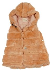 Oranžová kožušinová zateplená vesta s kapucňou Big Cock