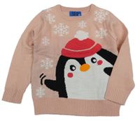 Svetloružový sveter s tučňákem