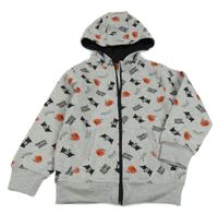 Sivá prepínaci halloweenská mikina s potlačou a kapucňou