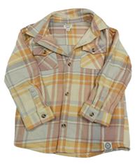 Smetanovo-ružovo-sivá kockovaná košeľová bunda River Island