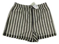 Nové- Černo-smetanové pruhované krajkové kraťasy Primark