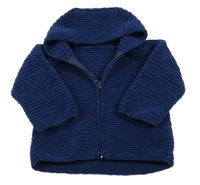 Tmavomodrý vzorovaný žinylkový prepínaci sveter s kapucňou