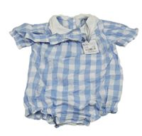 Nové - 2set - Modro-bílé kostkované plátěné body s límečkem + čelenka Tu