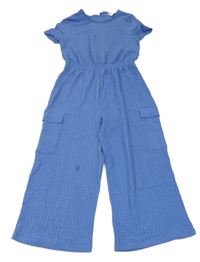 Modrý vzorovaný kalhotový cargo overal Primark