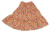 Červeno-ružovo-zelená kvietkovana midi sukňa