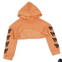 Oranžová crop mikina s motýly a kapucňou