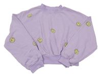 Lila crop mikina so smajlíkmi H&M