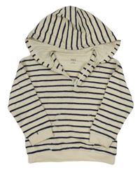 Smetanovo-tmavomodrá pruhovaná mikina s vreckom a kapucňou zn. M&S