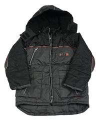 Tmavošedo-čierna šušťáková zimná bunda s nápismi a odopínacíá kapucňou zn. Kiki&Koko