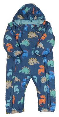 Tmavomodrá šušťáková zimná kombinéza s dinosaurami a kapucňou M&S