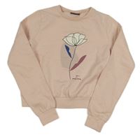 Svetloružová crop mikina s kvietkom DESTINATION