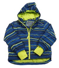 Safírovo-čierno-limetková pruhovaná šušťáková funkčná zimná lyžiarska bunda s kapucňou crivit