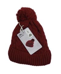 Nové - rezavá vzorovaná pletená funkční pletená čepice s bambulí crane