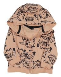 Broskvová propínací mikina s Mimoni a kapucí