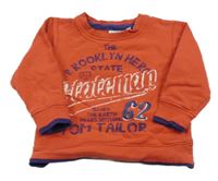 Červeno-tmavomodrá mikina s nápismi a číslom a logom TOM TAILOR