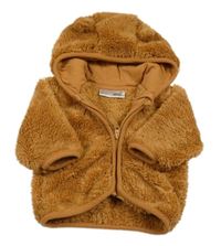 Medová chlupatá bunda s kapucí s oušky Ergee