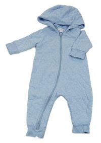 Modrá melírovaná prešívaná vyteplená kombinéza s kapucňou pure baby