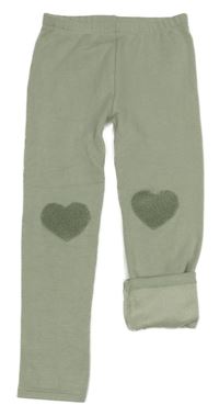 Olivové melírované teplákové zateplené legíny se srdíčky Tu