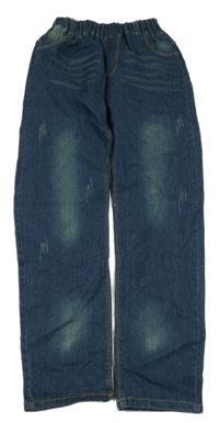 Tmavomodré rifle ošoupaného vzhledu a číslom