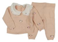 2Set - Broskvový melírovaný svetr s růžemi a límečkem + úpletové kalhoty RIVER ISLAND