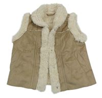 Hnedá semišová zateplená vesta s kožešinou F&F