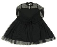 Čierne bodkovaná é tylové šaty SHEIN