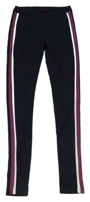 Tmavomodré tregínové nohavice s nápismi a pruhmi S. Oliver