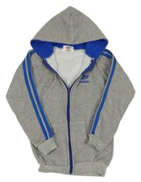 Šedo-cobaltově modrá melírovaná propínací mikina s kapucí Adidas