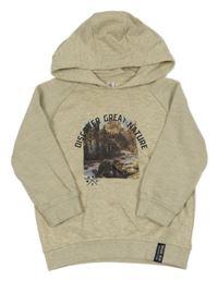 Světlešedo-smetanová melírovaná mikina s medvídkem a nápisem a kapucí Topolino