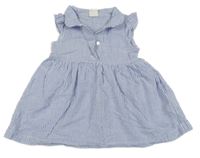 Modro-biele pruhované krepové šaty s volánikmi a golierikom H&M