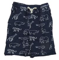 Tmavomodré teplákové kraťasy se zvířátky PUSBLU