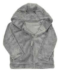 Sivo-biela chlpatá bunda s kapucňou s uškami George