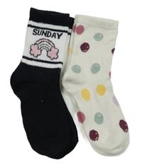 2x - Ponožky - Černo/bílé s duhou, smetanovo/barevné puntíkaté vel. 26-30