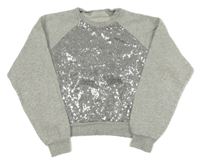 Svetlosivá melírovaná crop mikina s flitrami H&M