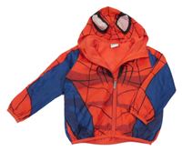 Červeno-tmavomodrá šusťáková podzimní bunda s pavoukem a kapucí - Spider-man Nutmeg