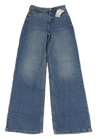 Nové - modré šisované wide leg high waist rifle H&M
