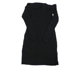 Čierne rebrované elastické šaty s lodičkovým výstřihem H&M