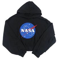 Čierna crop mikina s logem NASA a kapucňou H&M